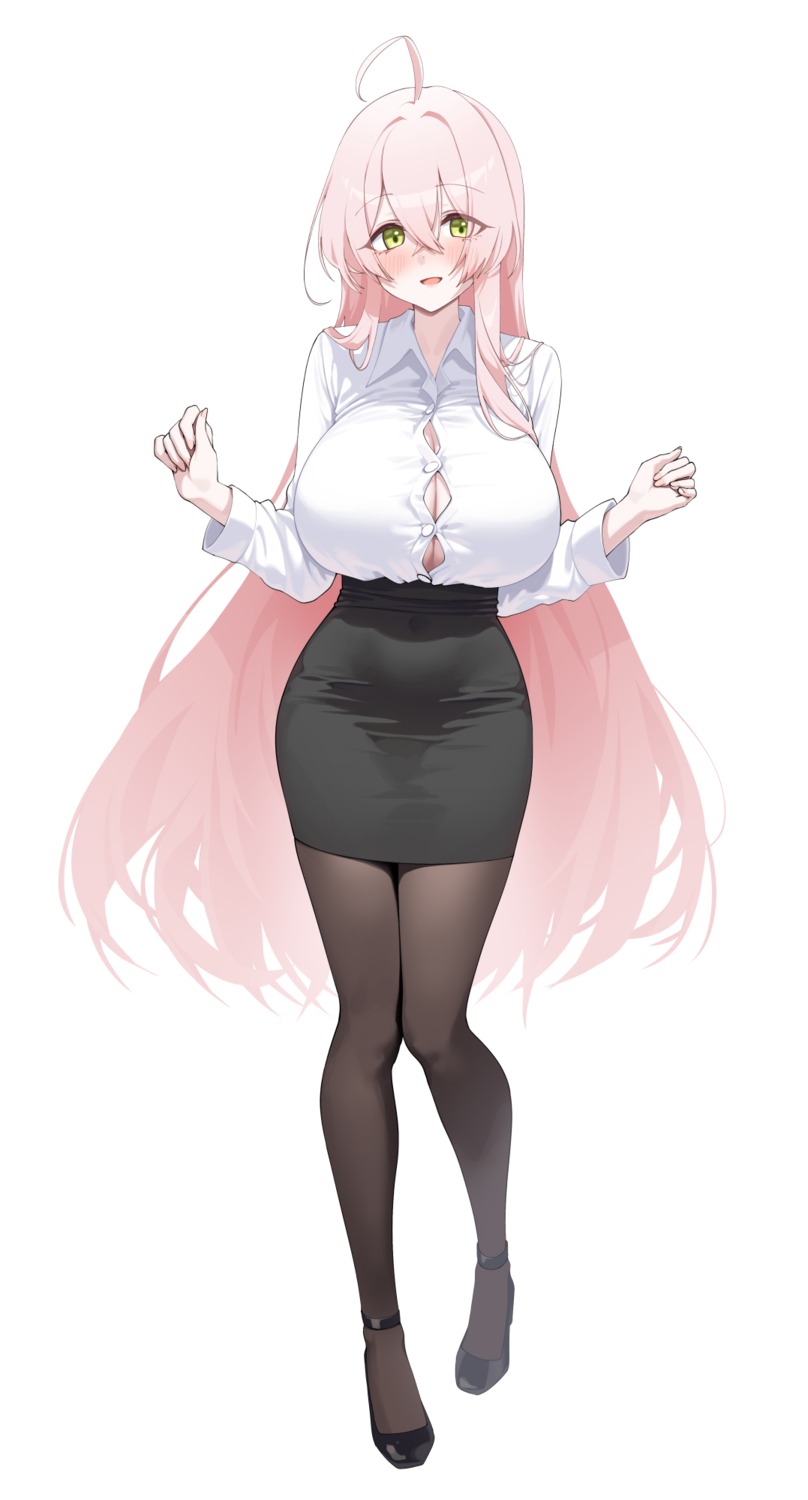 alpha_(ypalpha79) cleavage dress_shirt pantyhose