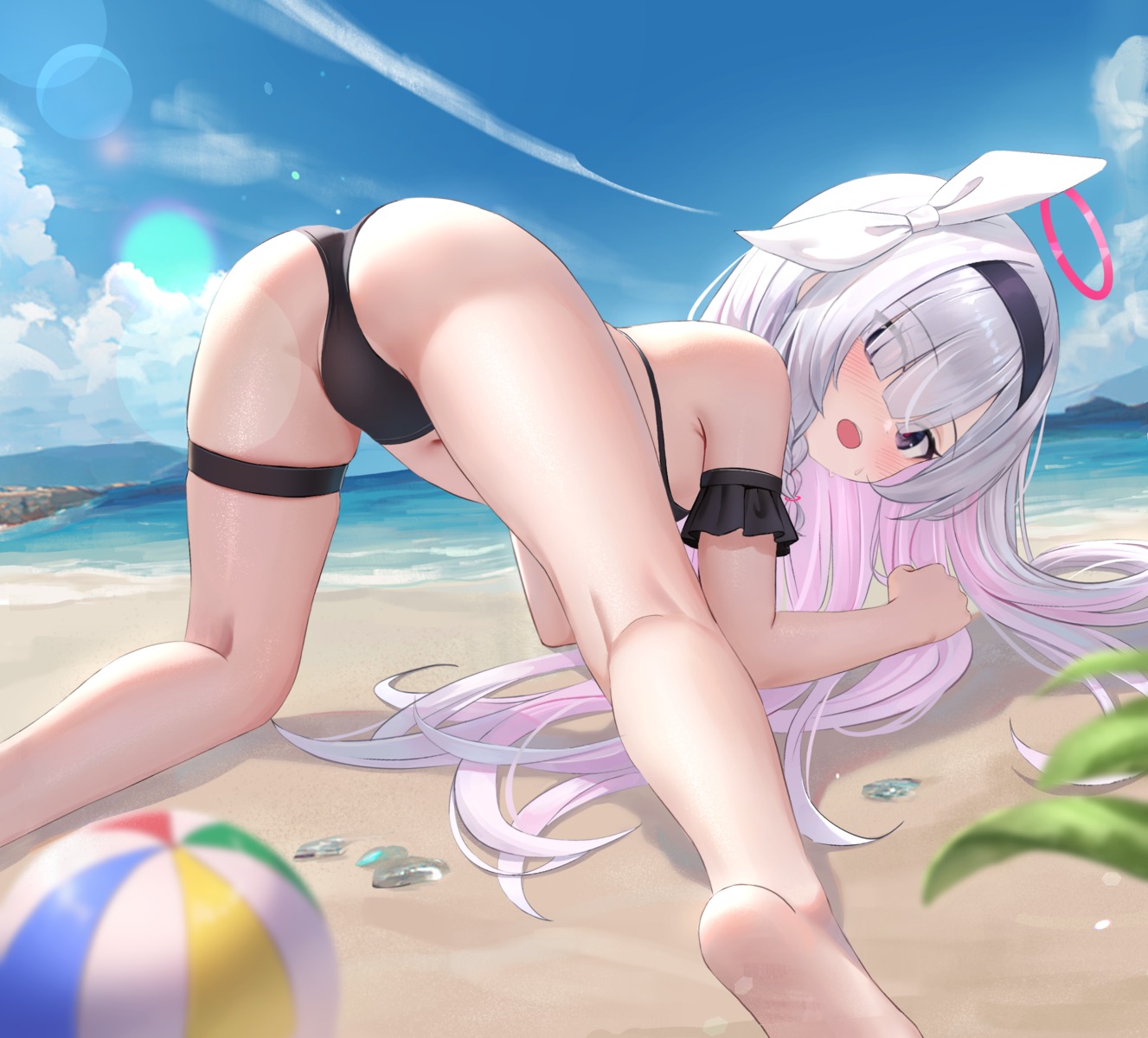 arona_(blue_archive) artist_revision ass bikini blue_archive garter halo loli nay plana_(blue_archive) swimsuits thong