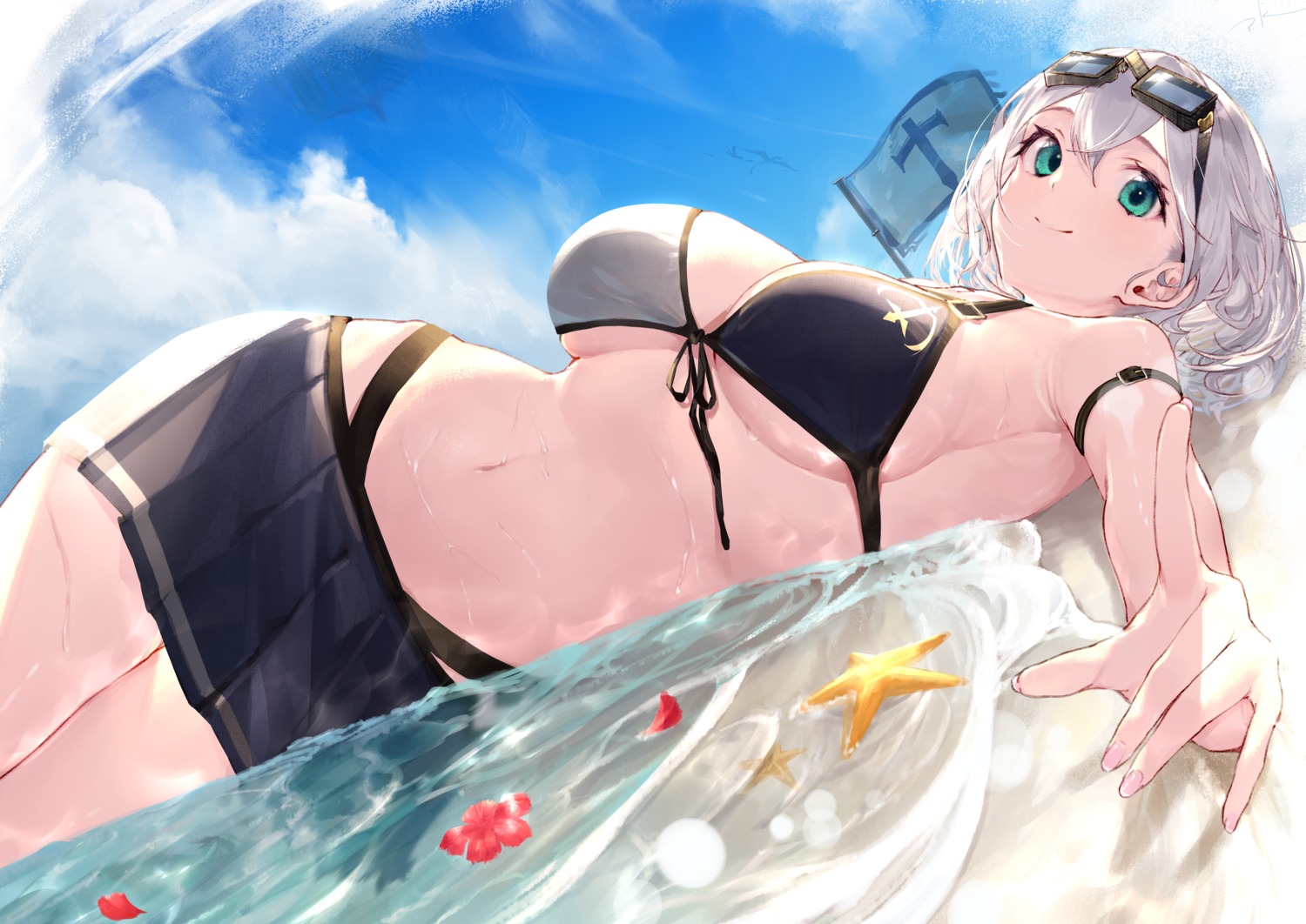 bikini cleavage hololive shirogane_noel swimsuits takubon underboob wet