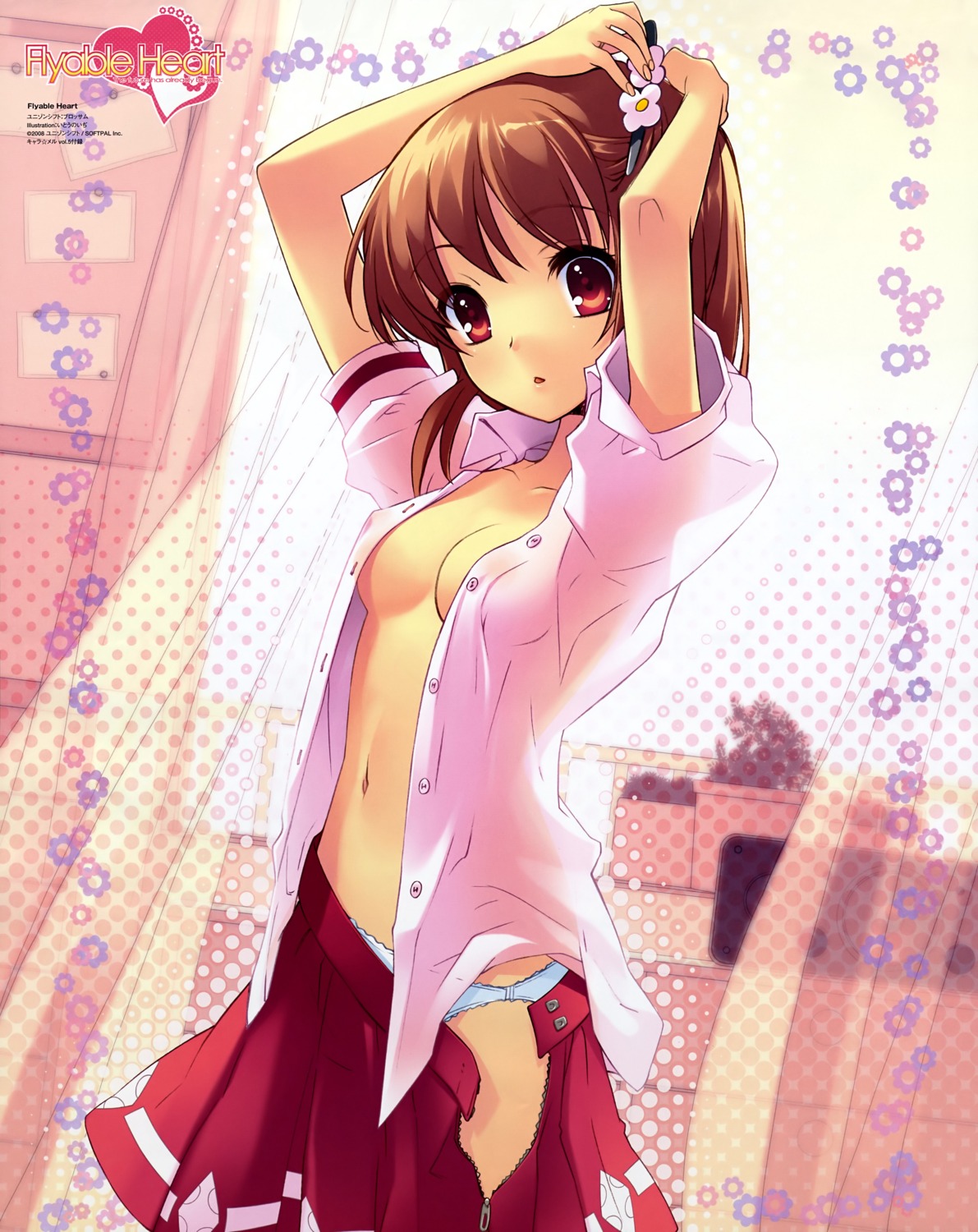 cleavage erect_nipples flyable_heart inaba_yui ito_noizi no_bra open_shirt pantsu seifuku undressing unisonshift