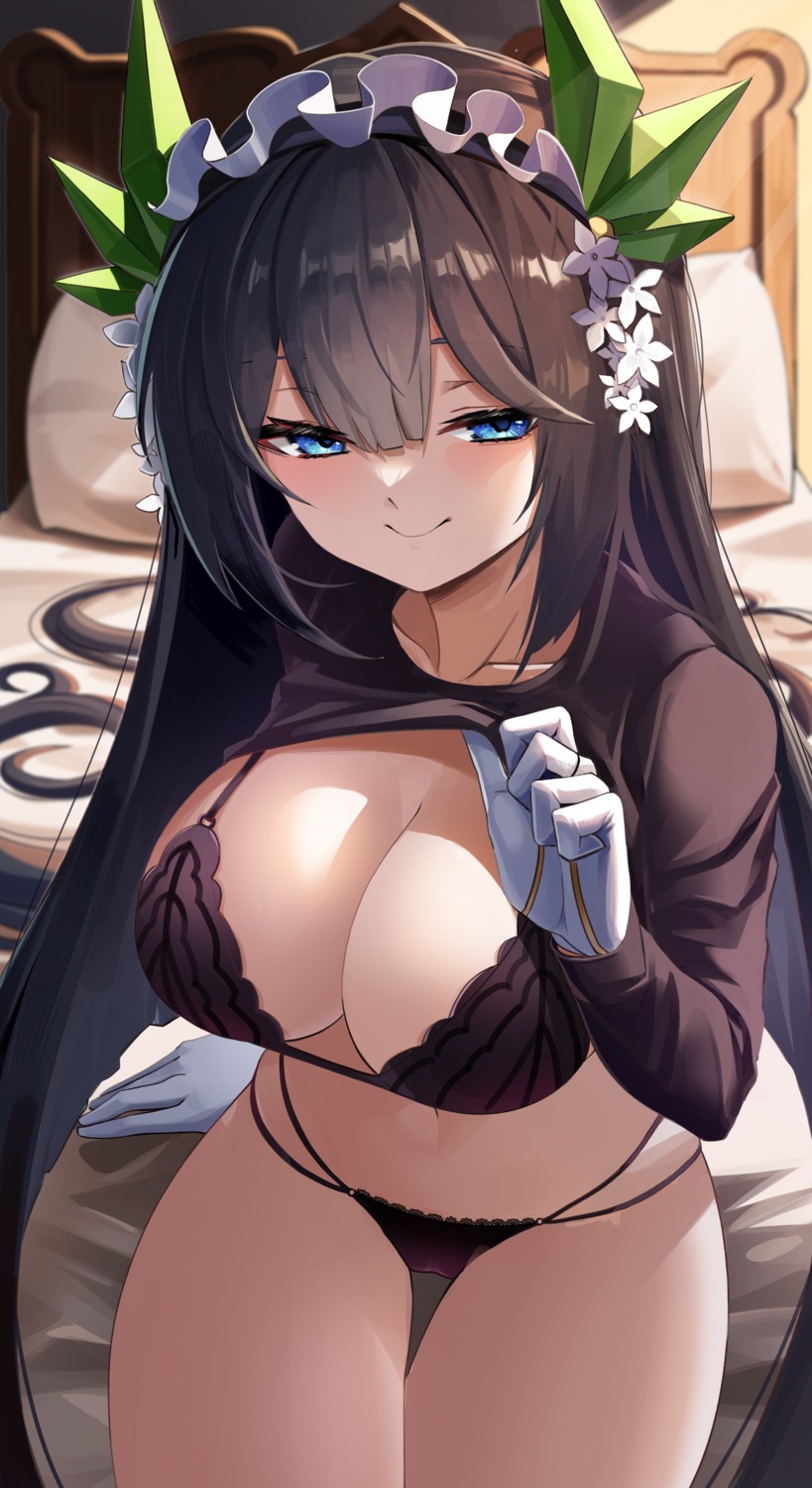 bra cleavage horns jsih last_origin oberonia_rhea pantsu shirt_lift undressing