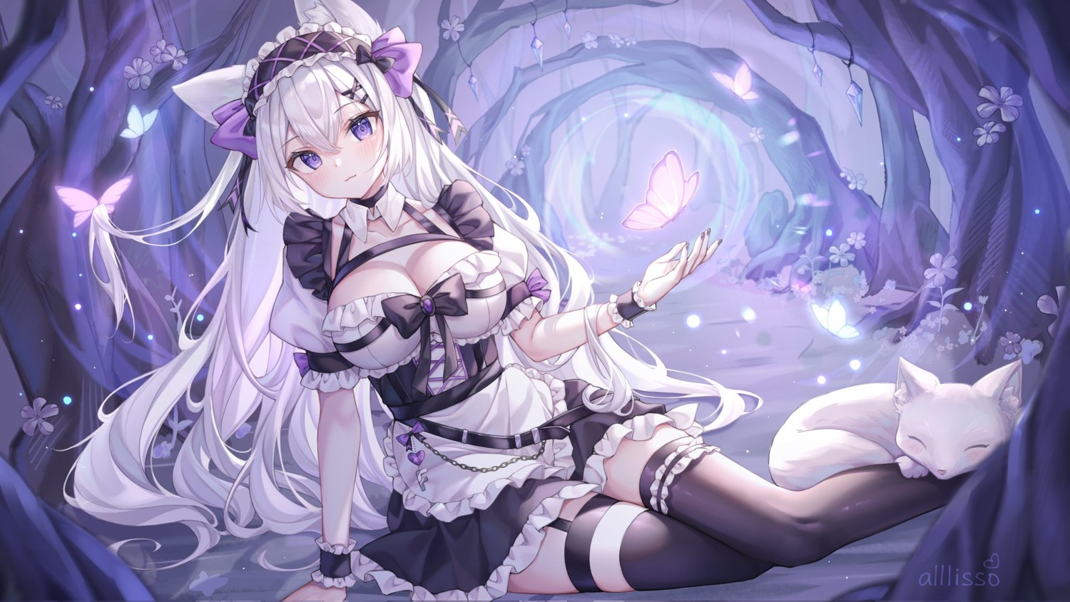 alllisso animal_ears fefe_yt_(vtuber) garter indie_virtual_youtuber maid no_bra thighhighs