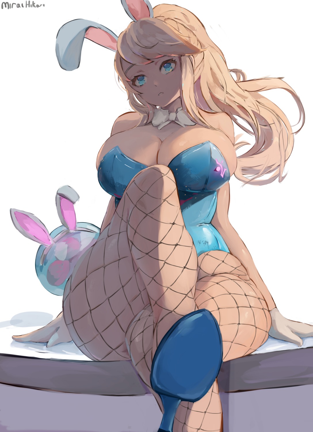 animal_ears bunny_ears bunny_girl fishnets heels metroid miraihikariart no_bra pantyhose samus_aran