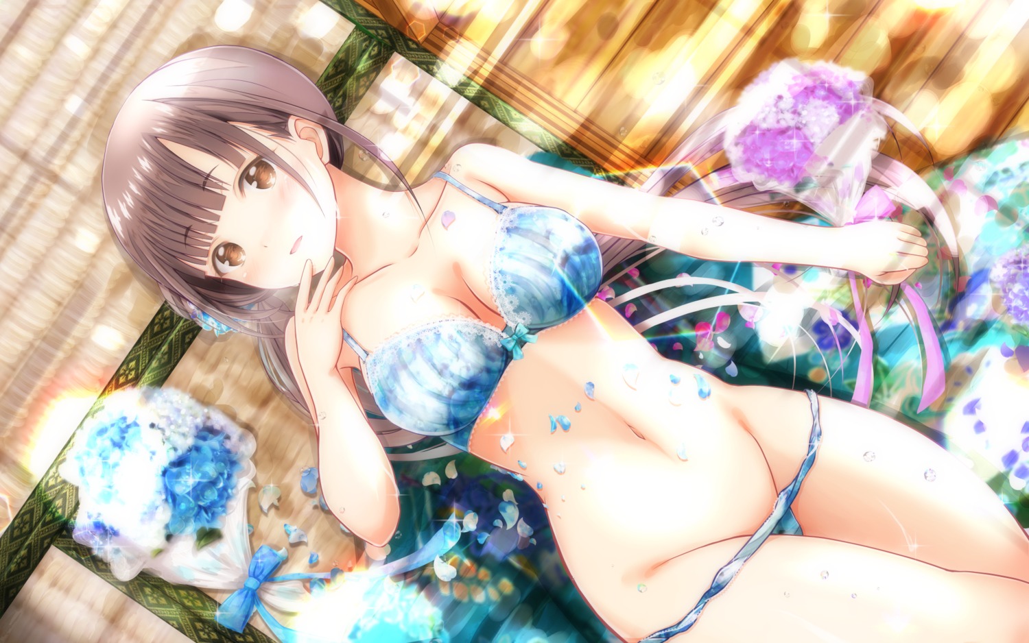 bikini cleavage girlfriend_(kari) masa_(mirage77) panty_pull sanjou_yae swimsuits wallpaper