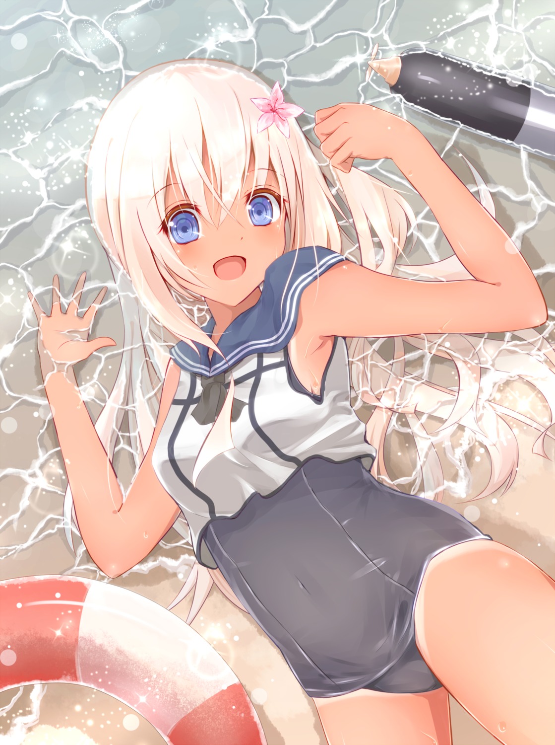 kantai_collection raira ro-500 school_swimsuit seifuku swimsuits tan_lines wet