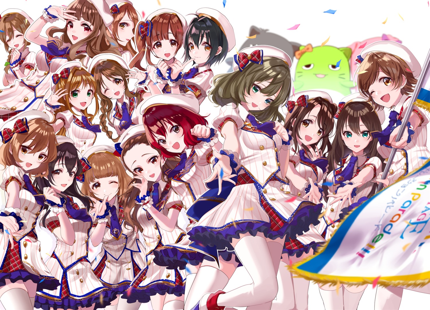 araki_hina fujiwara_hajime heterochromia hino_akane_(idolm@ster) honda_mio houjou_karen igarashi_kyouko kamiya_nao kitami_yuzu kohinata_miho misumi murakami_tomoe seki_hiromi senkawa_chihiro shibuya_rin shimamura_uzuki takagaki_kaede takamori_aiko the_idolm@ster the_idolm@ster_cinderella_girls thighhighs uniform