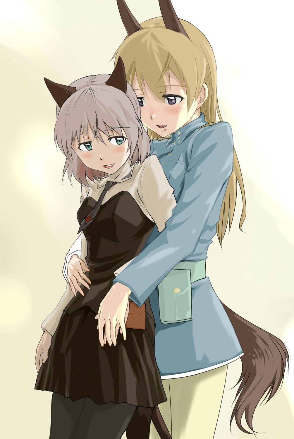 animal_ears eila_ilmatar_juutilainen munmun nekomimi pantyhose sanya_v_litvyak strike_witches tail yuri