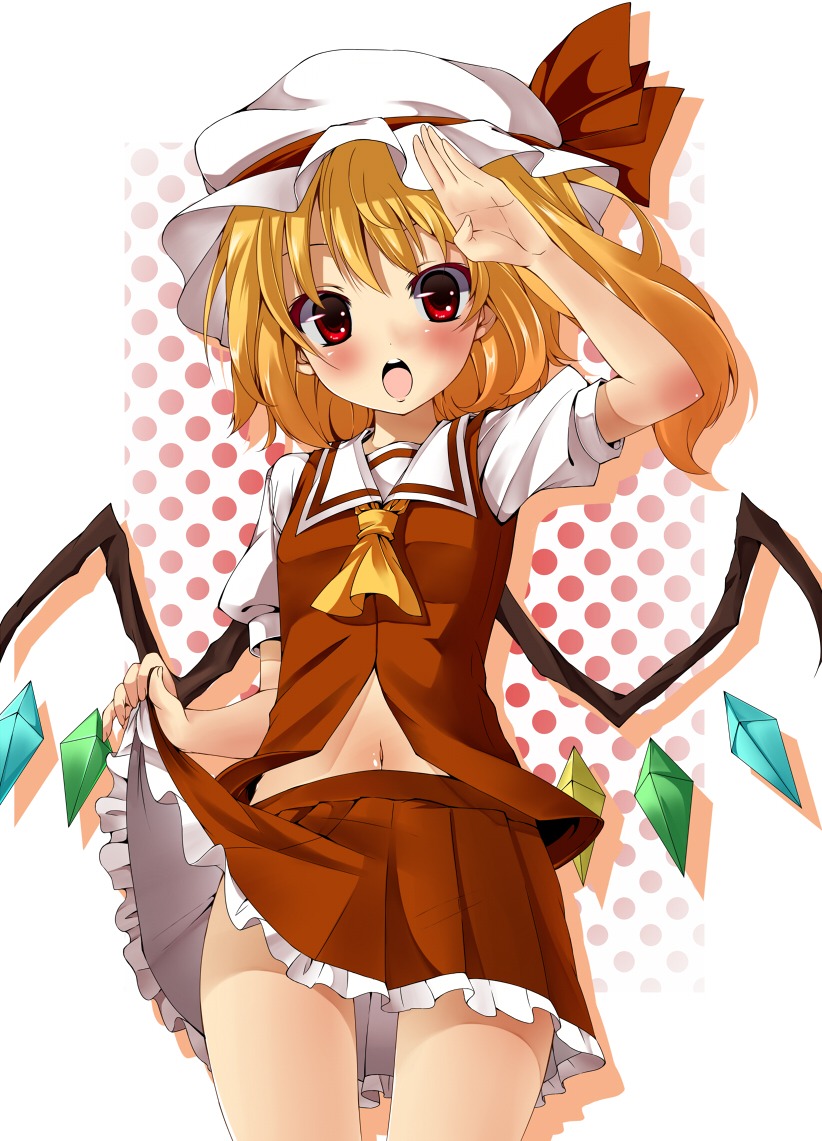 flandre_scarlet mamedenkyuu skirt_lift touhou wings