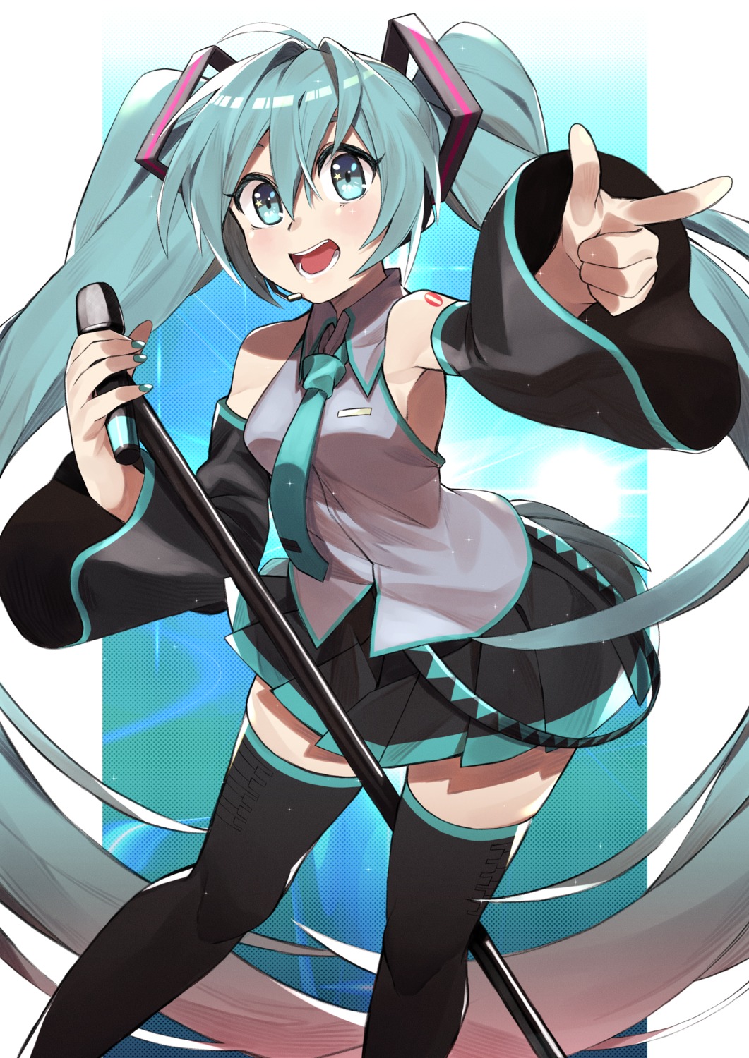 hatsune_miku headphones kamekiti tattoo thighhighs vocaloid