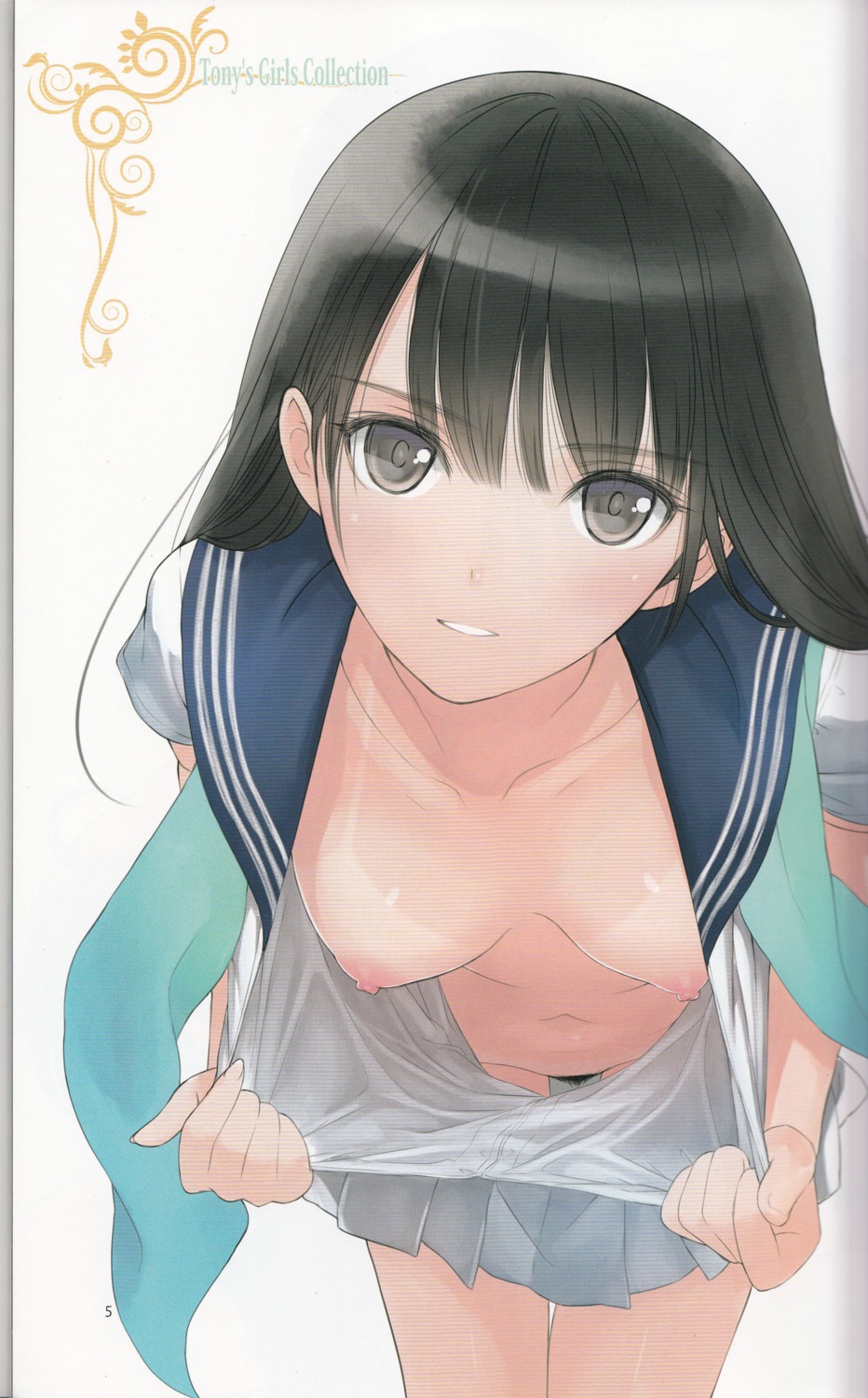 breasts nipples no_bra nopan open_shirt pubic_hair seifuku tan_lines tony_taka undressing