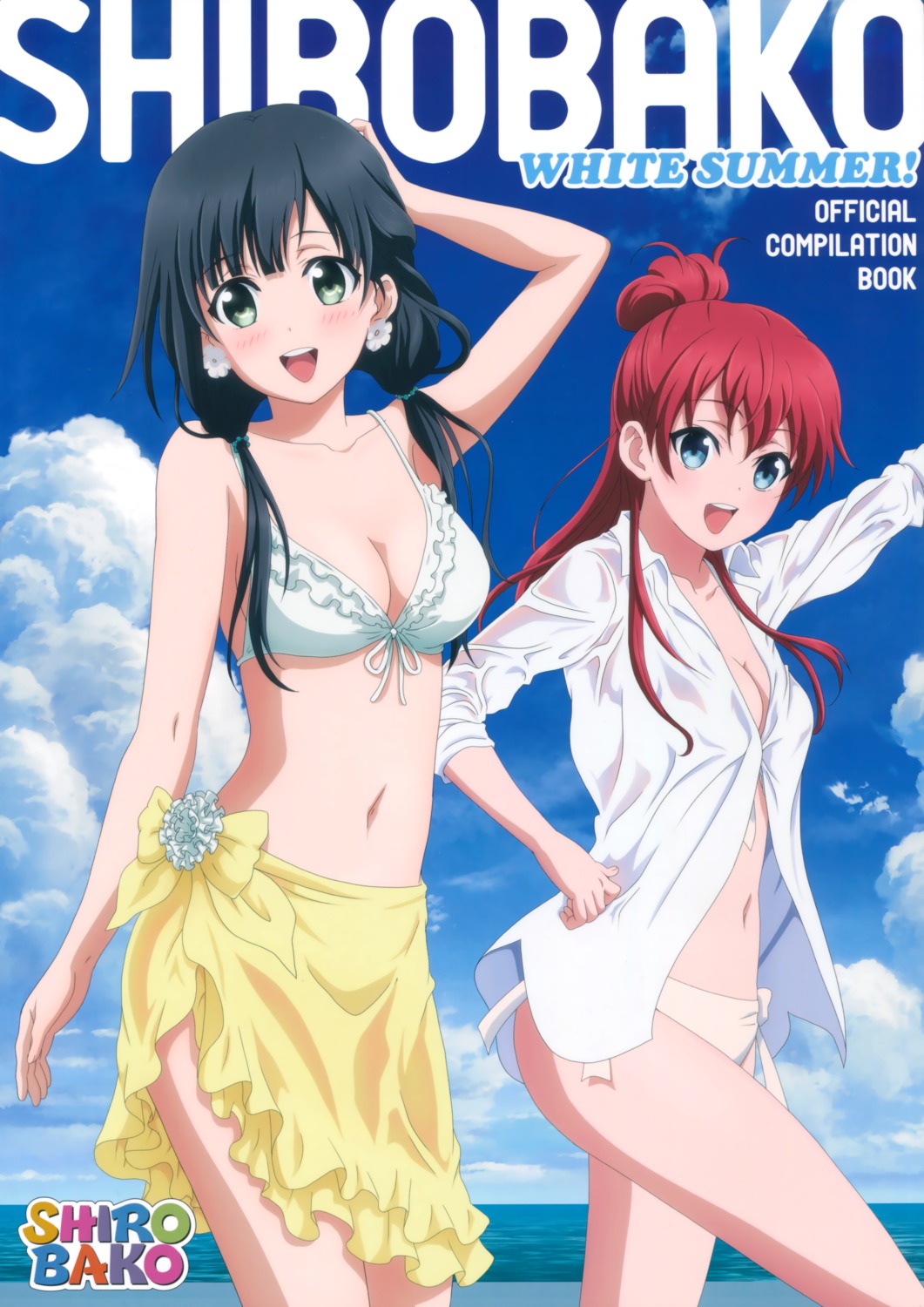 bikini cleavage dress_shirt open_shirt sakaki_shizuka satou_youko shirobako swimsuits yasuhara_ema