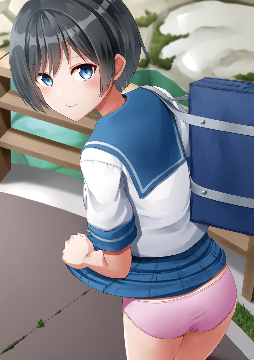 ass kamelie pantsu seifuku skirt_lift