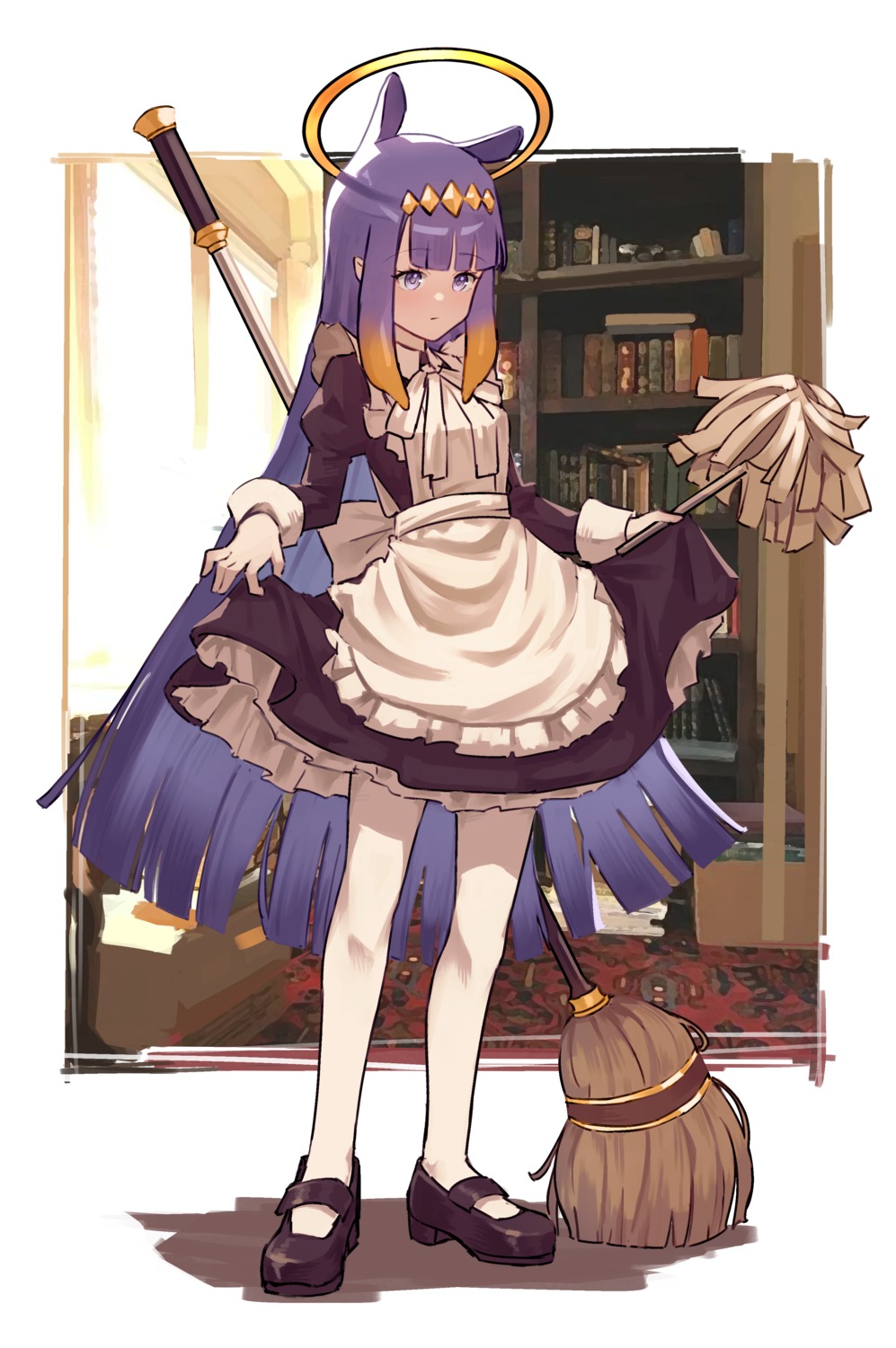 angel animal_ears hololive hololive_english jl_tan maid ninomae_ina'nis pantyhose pointy_ears skirt_lift