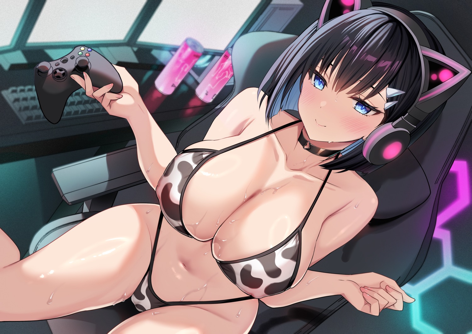 animal_ears bikini cameltoe erect_nipples headphones nekomimi sansyoku_amido. swimsuits wet