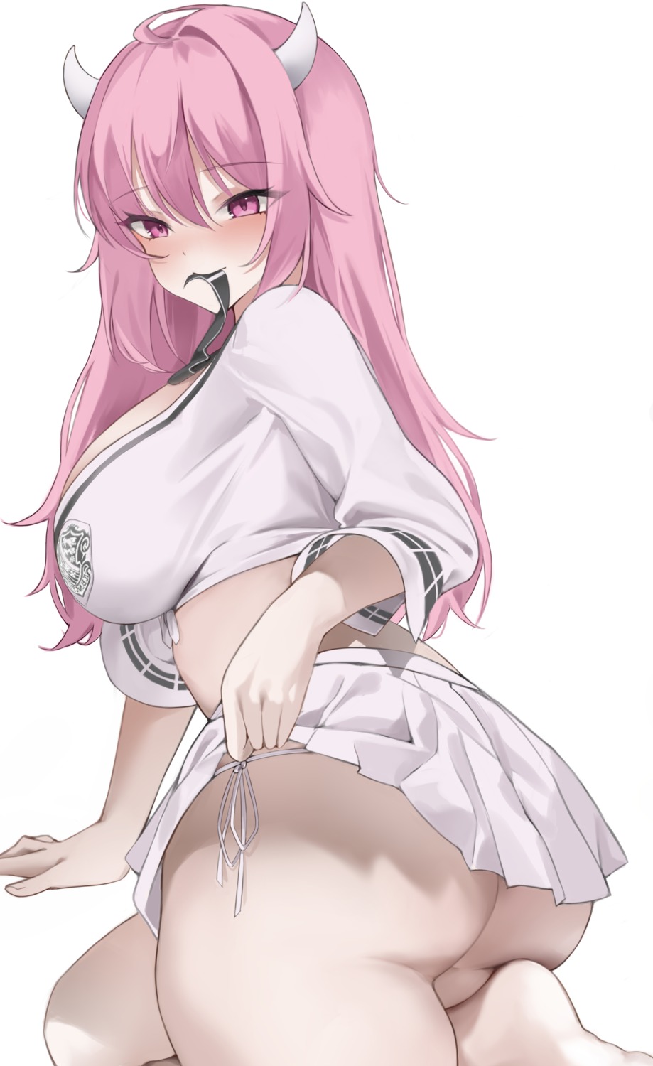 haku_(liiixixixiii) horns pantsu seifuku skirt_lift string_panties