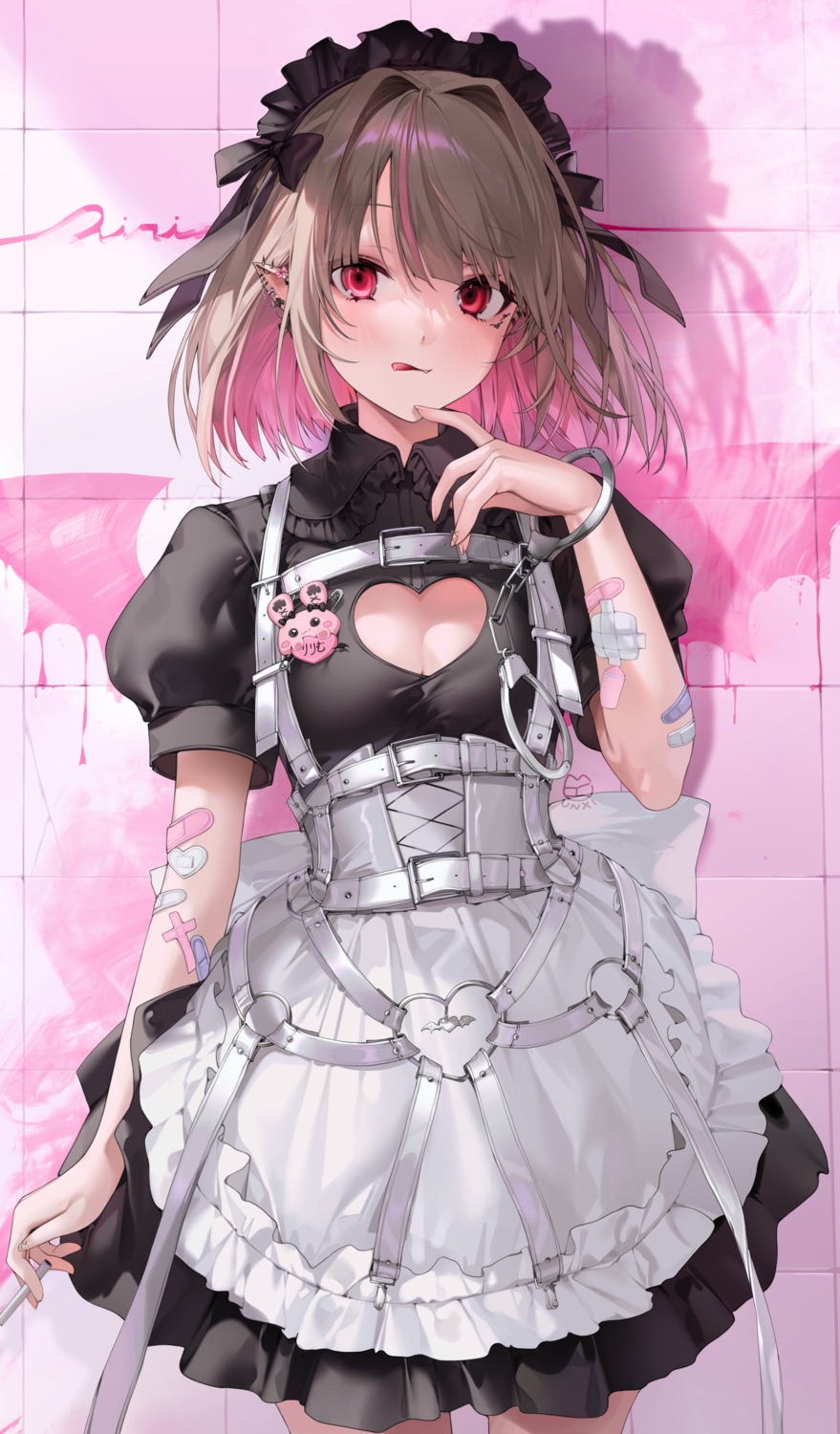 artist_revision bandaid corset maid makaino_ririmu nijisanji nijisanji_gamers pointy_ears unxi