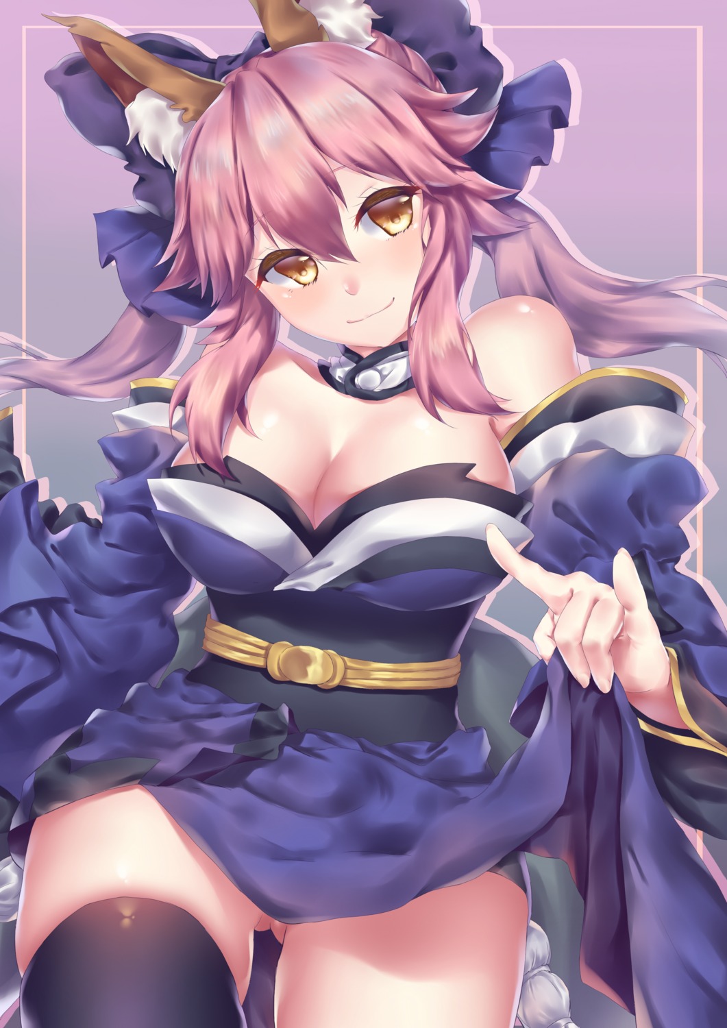 amasa_(a-amasa) animal_ears cleavage fate/extra fate/extra_ccc fate/grand_order fate/stay_night japanese_clothes tamamo_no_mae thighhighs