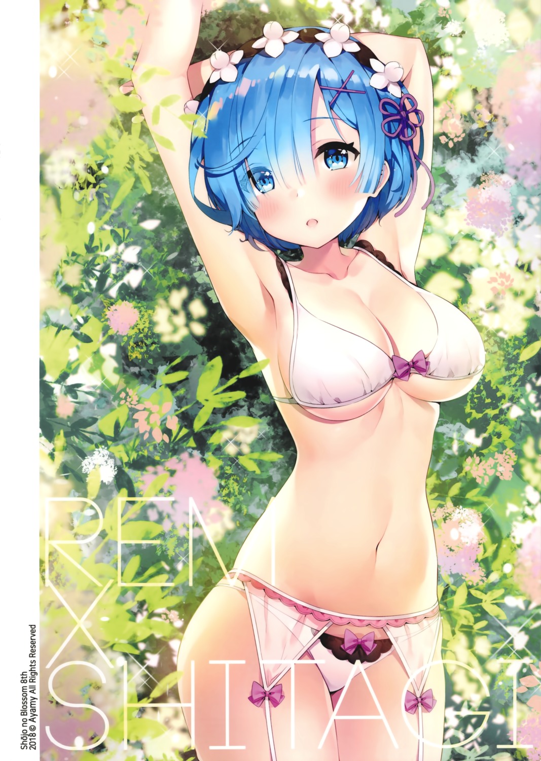 ayamy bra cleavage garter_belt hachigo pantsu re_zero_kara_hajimeru_isekai_seikatsu rem_(re_zero) underboob