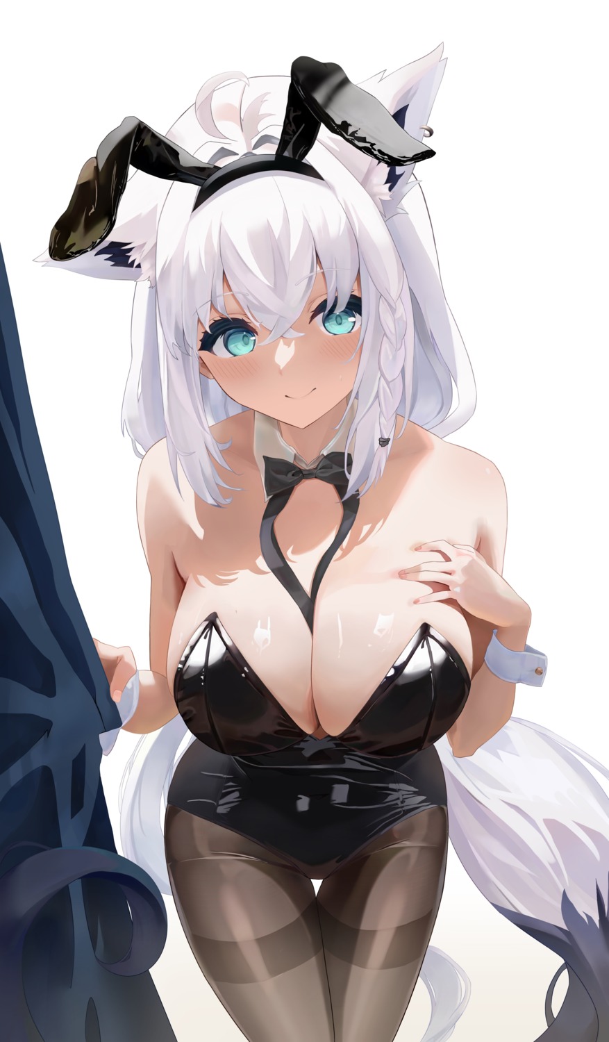 animal_ears bunny_ears bunny_girl hololive hololive_gamers kitsune no_bra pantyhose shirakami_fubuki tail tks_rkgk