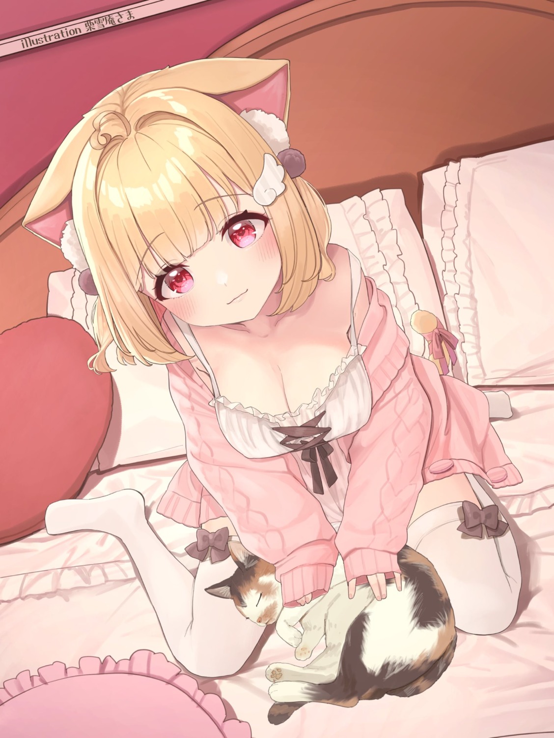 animal_ears cleavage kemomimi_refle! kuyukian3 neko nekoma_karin nekomimi sweater tail thighhighs