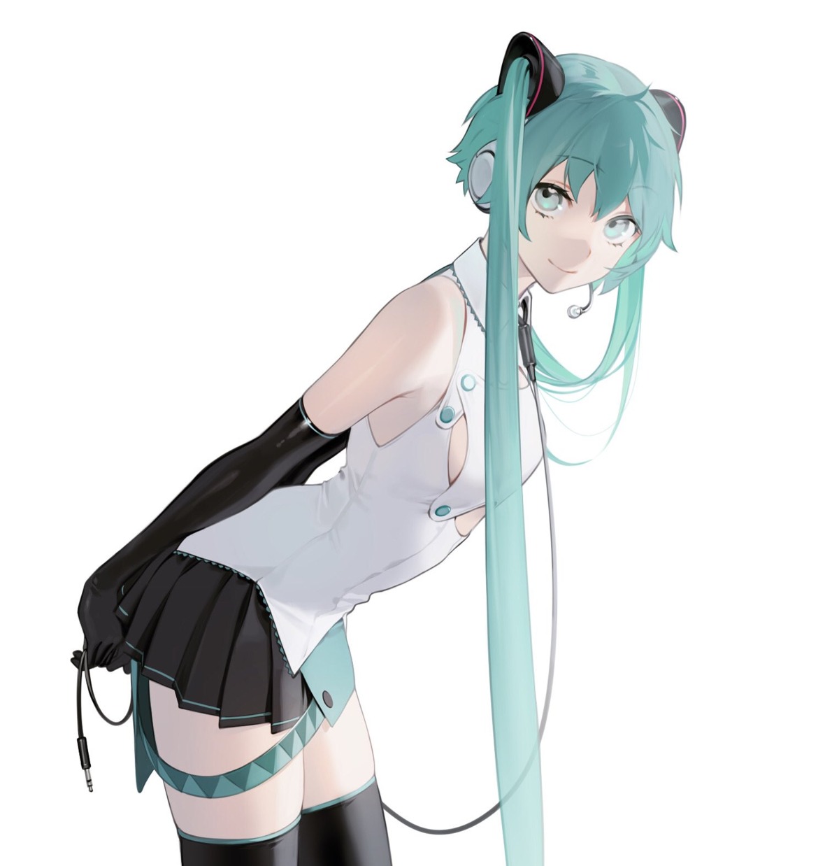 hatsune_miku headphones ohisashiburi thighhighs vocaloid