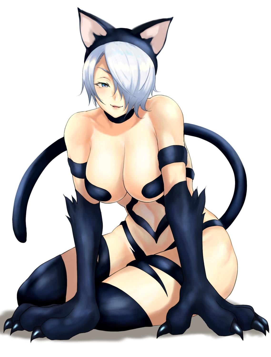 anagumasan angel_(kof) animal_ears cosplay dark_stalkers felicia king_of_fighters nekomimi no_bra pantsu tail thighhighs