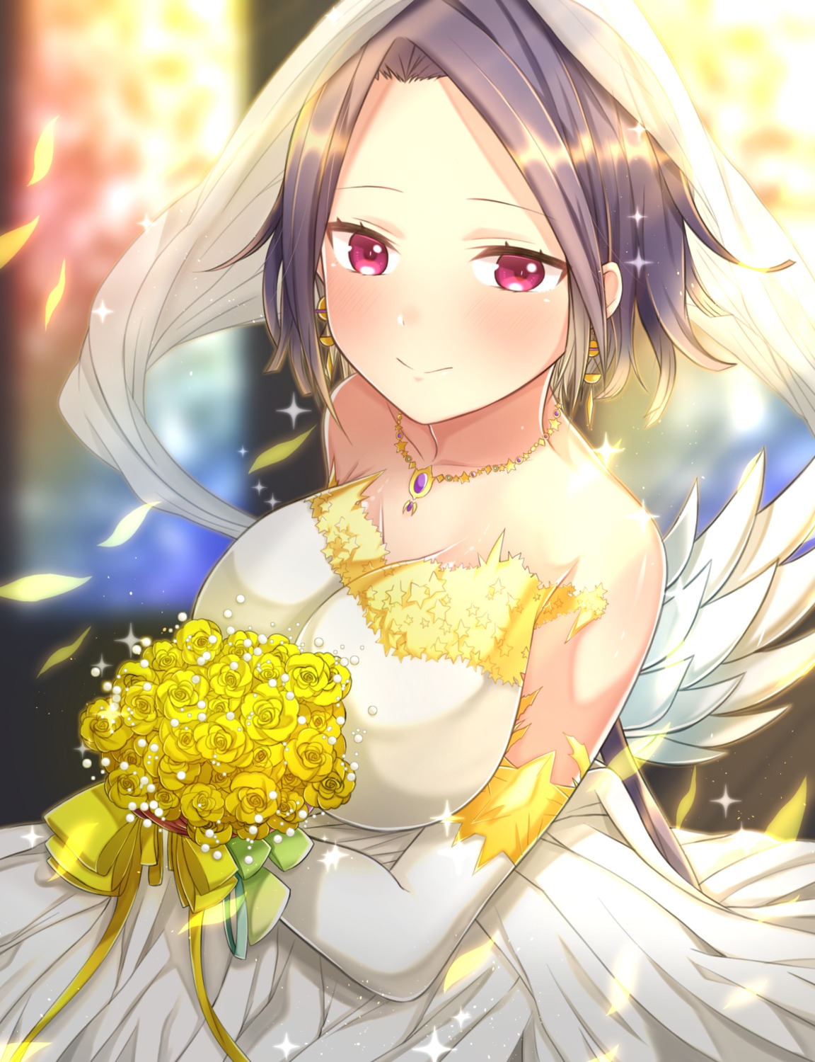 akirannu dress eschamali_(p&d) puzzle_&_dragons wedding_dress wings