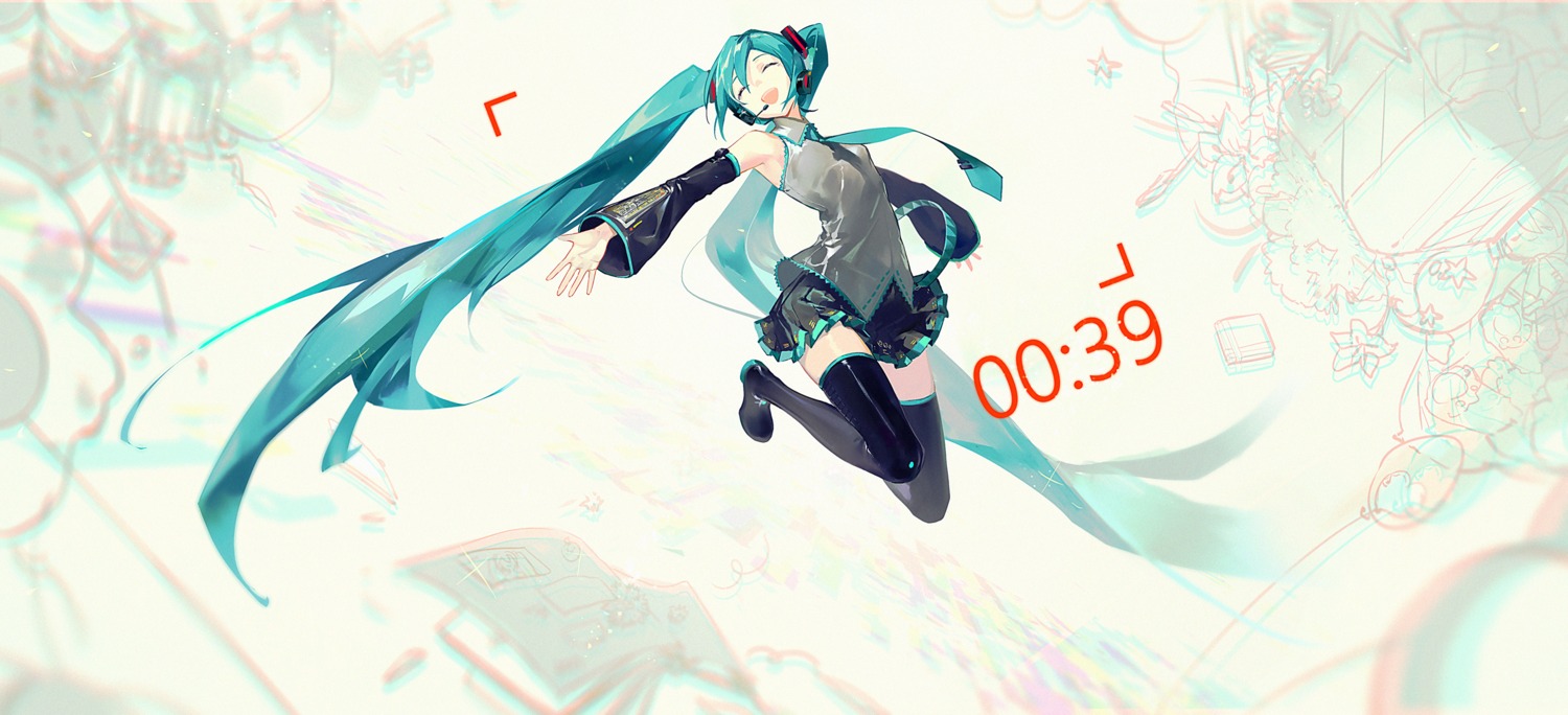 hatsune_miku headphones thighhighs vocaloid yyb