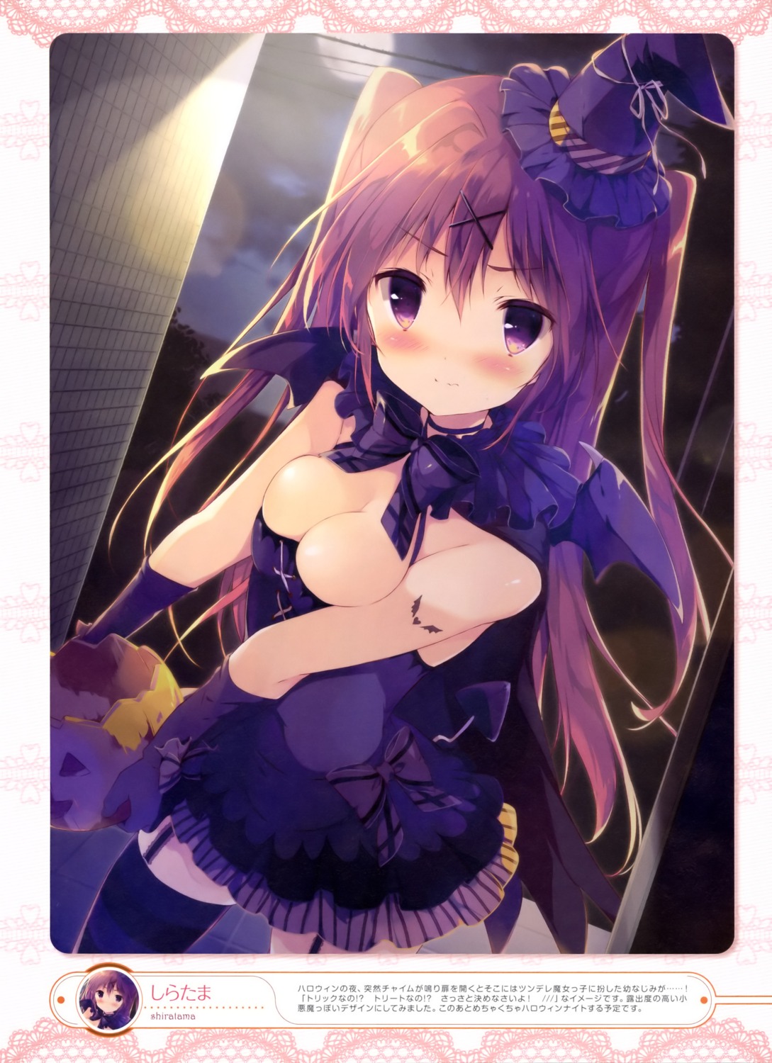 cleavage dress shiratama stockings tail tattoo thighhighs wings witch