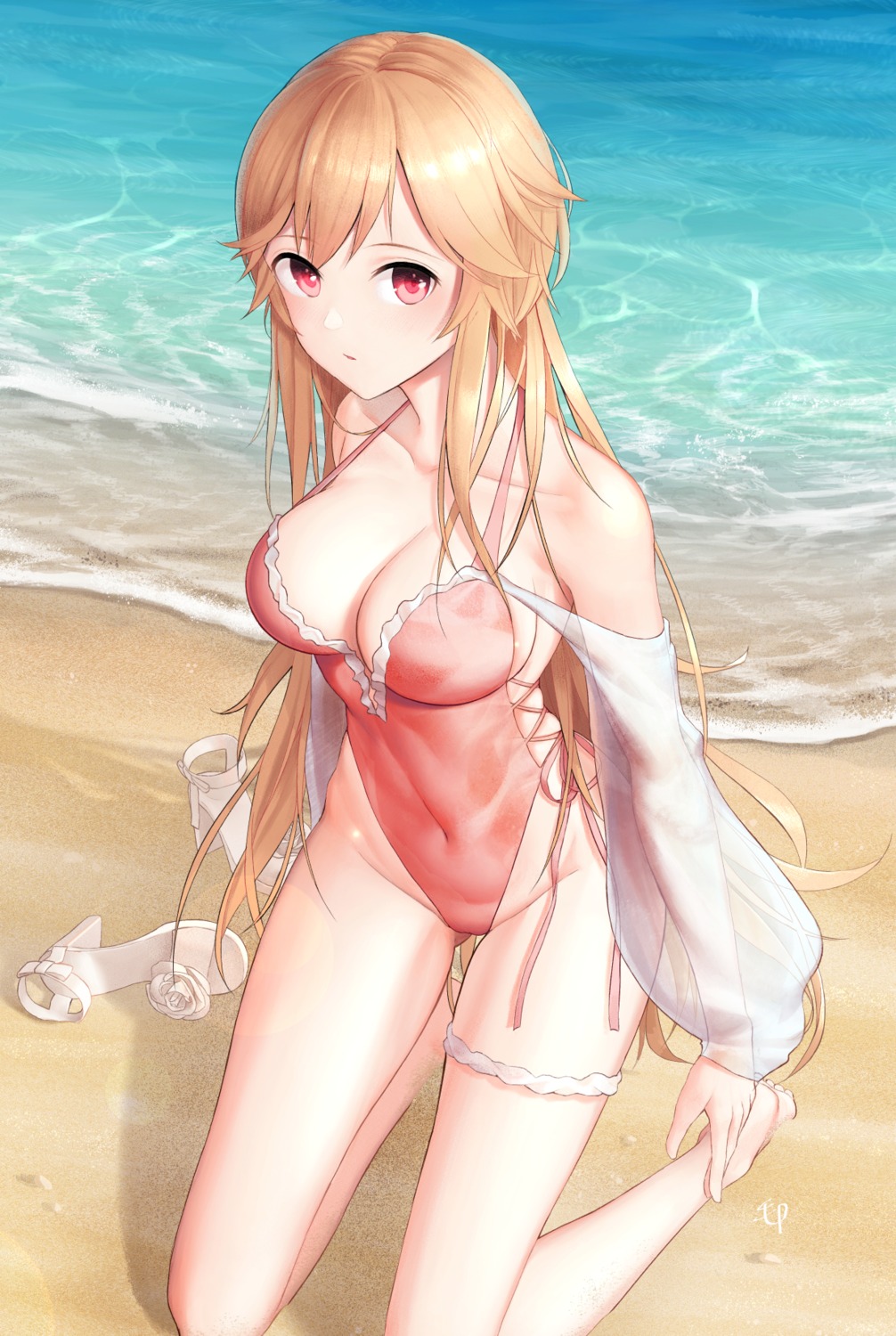 azur_lane cleavage garter kep_(ahokep) open_shirt richelieu_(azur_lane) see_through swimsuits