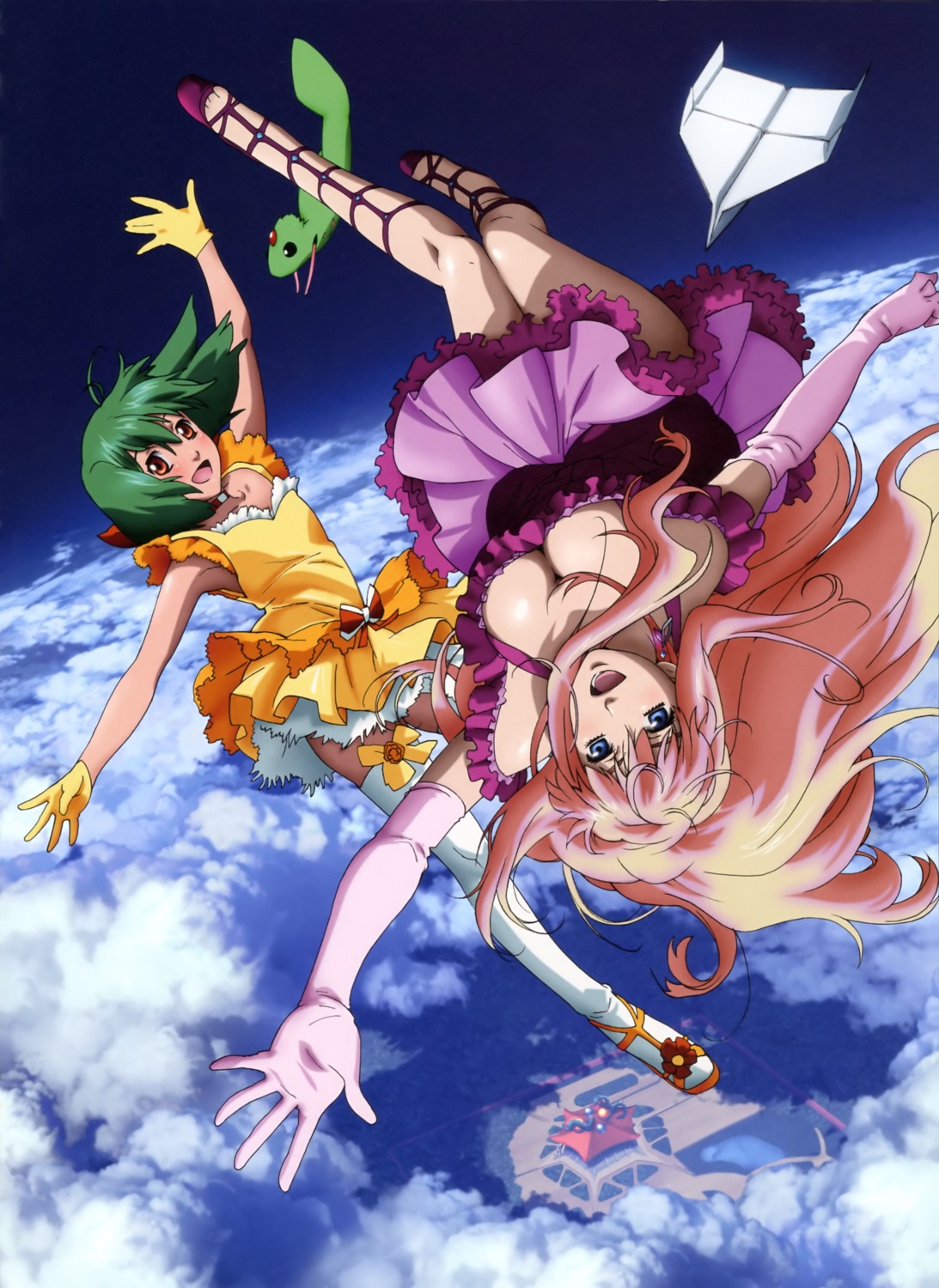 ai-kun cleavage dress macross macross_frontier ranka_lee sheryl_nome takahashi_yuuichi thighhighs