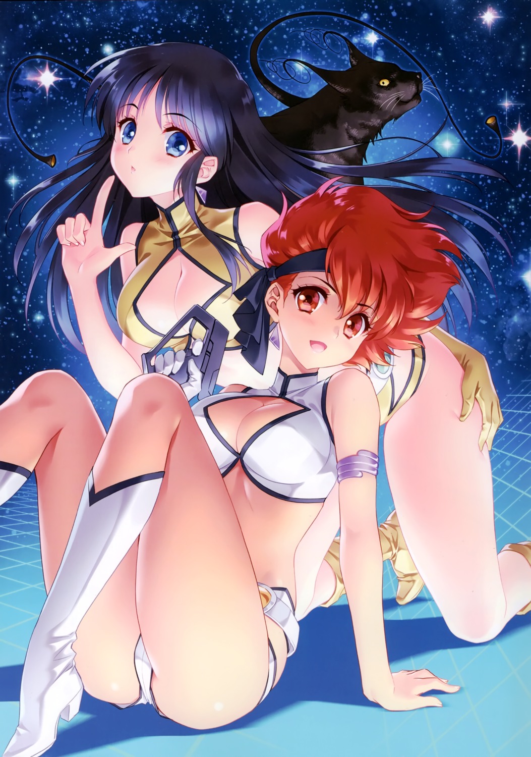 bikini_armor carnelian cleavage dirty_pair gun heels kei_(dirty_pair) neko yuri_(dirty_pair)