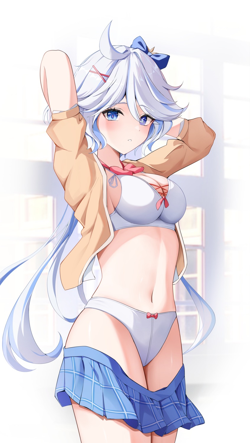 bra furina genshin_impact heterochromia open_shirt pantsu seifuku yeni