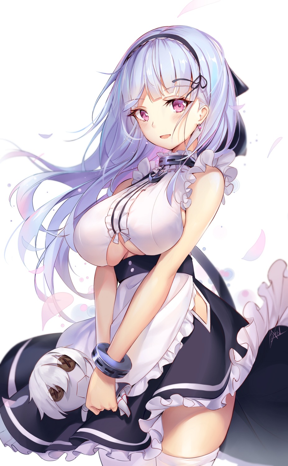 azur_lane chibi dido_(azur_lane) maid pdxen skirt_lift thighhighs underboob