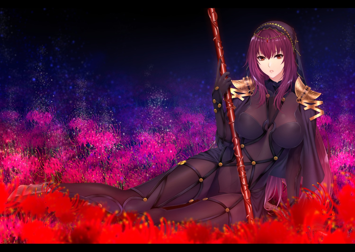 armor bodysuit erect_nipples fate/grand_order heels scathach_(fate/grand_order) thighhighs weapon zucchini