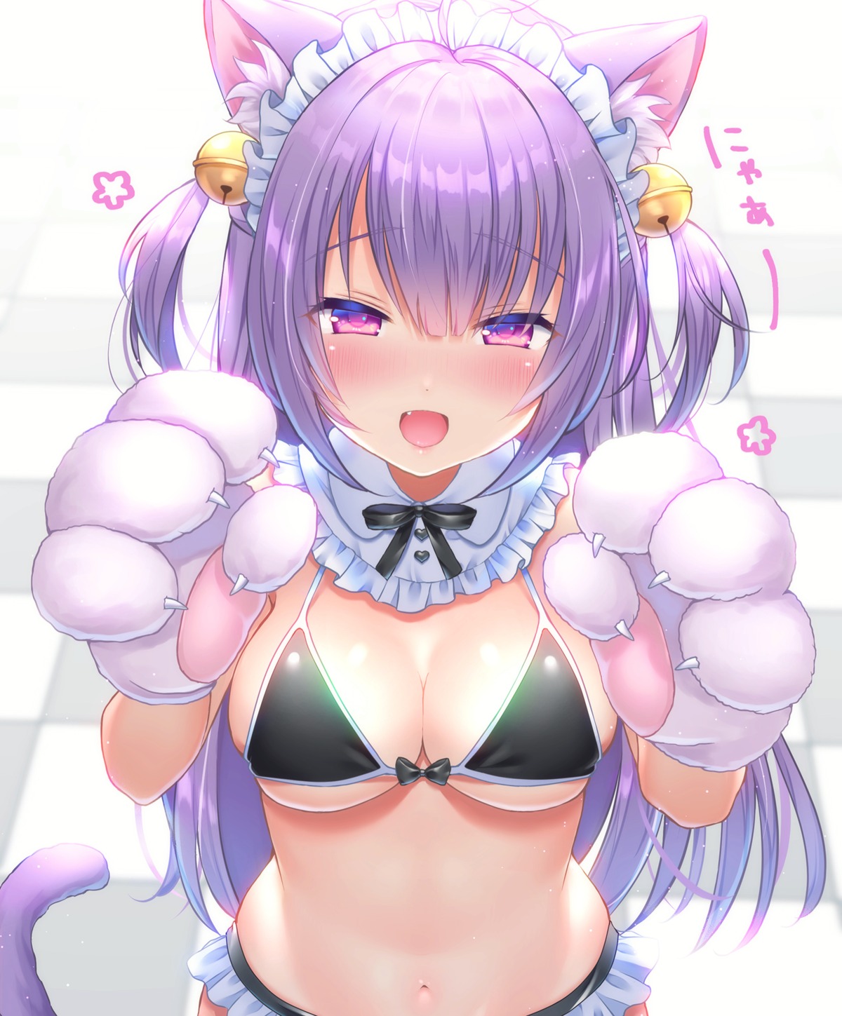 animal_ears bikini_top maid nekomimi swimsuits tail yuyuko_(yuyucocco)