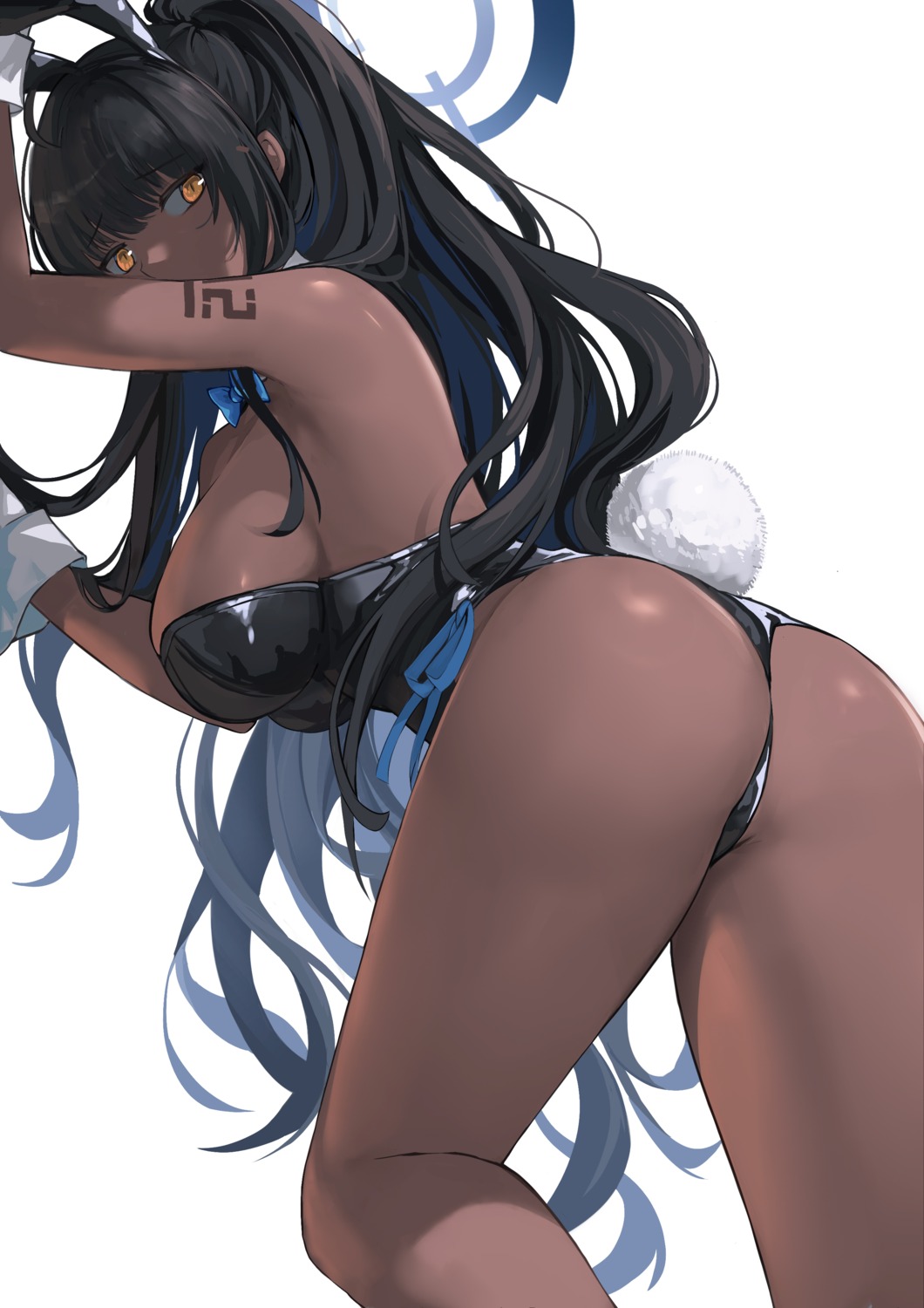 2r-_(pixiv8168114) animal_ears ass blue_archive bunny_ears bunny_girl halo kakudate_karin no_bra tail tattoo