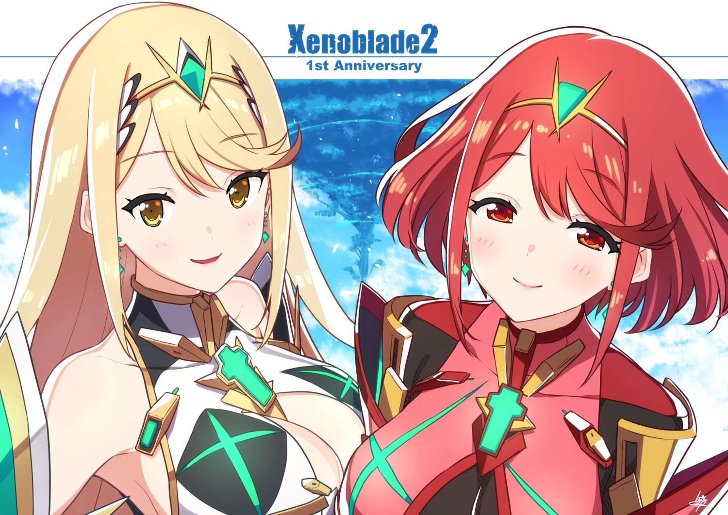 baffu cleavage hikari_(xenoblade_2) homura_(xenoblade_2) xenoblade_(series) xenoblade_2