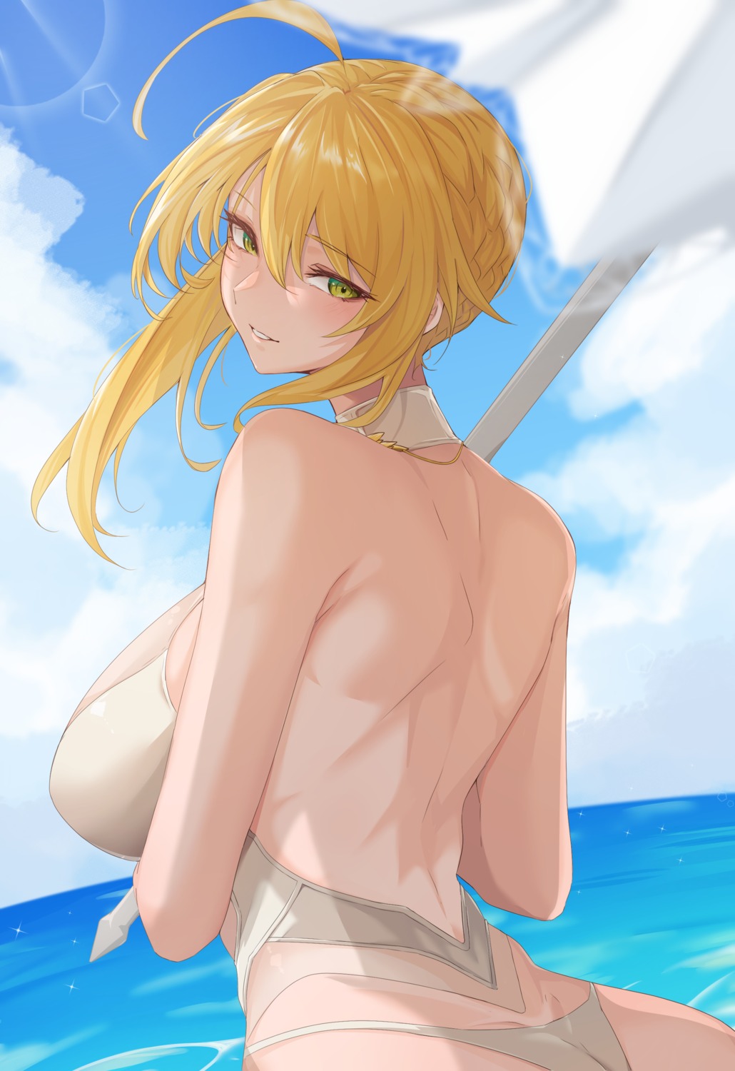 artoria_pendragon_(lancer) fate/grand_order swimsuits umbrella vanko_(vank0a)