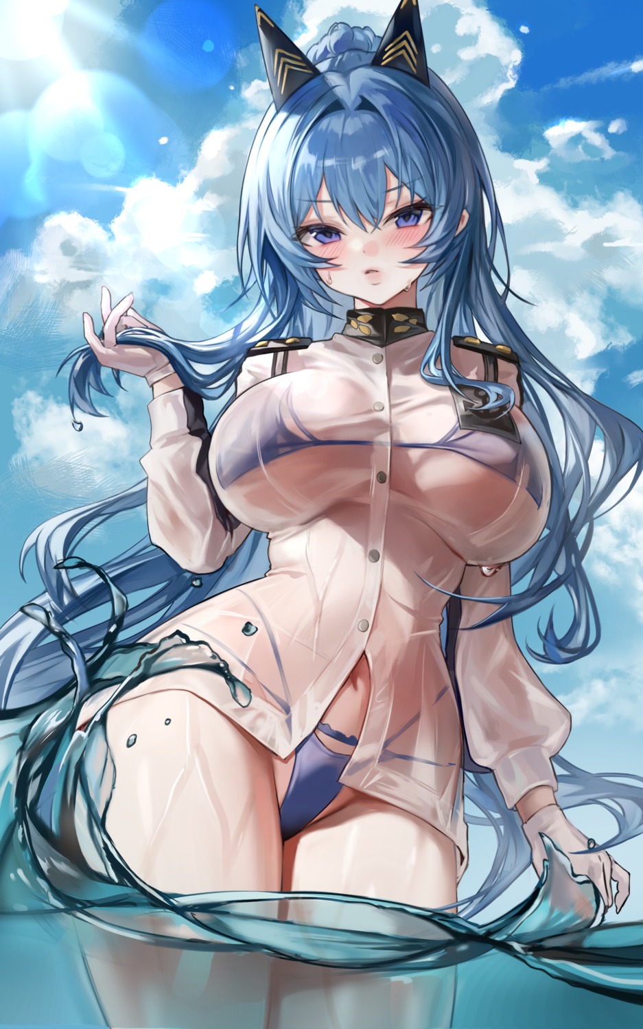 animal_ears bikini goddess_of_victory:_nikke helm nekomimi r0_0ong see_through swimsuits thong uniform wet wet_clothes