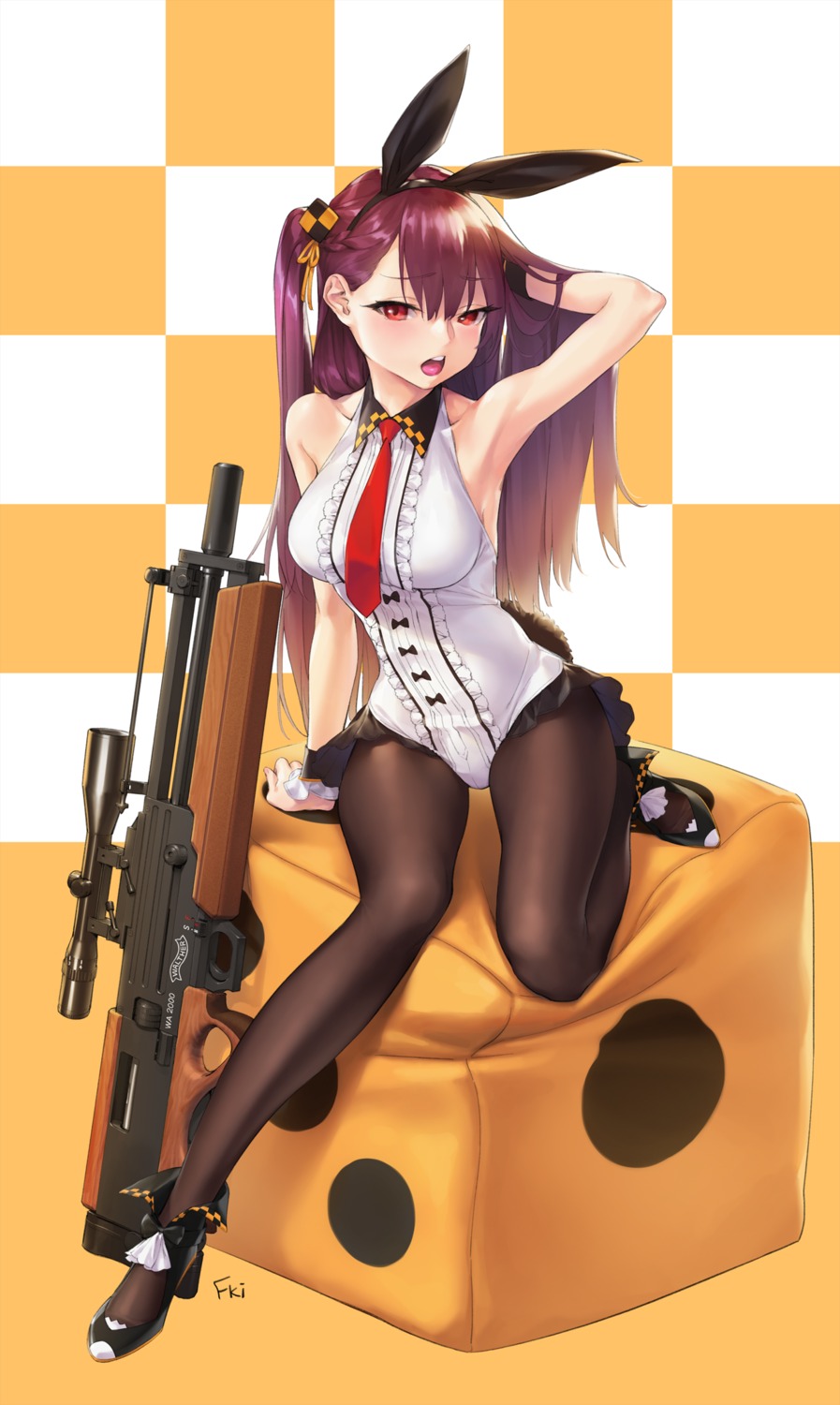 animal_ears bunny_ears fishkitty girls_frontline gun pantyhose tail wa2000_(girls_frontline)