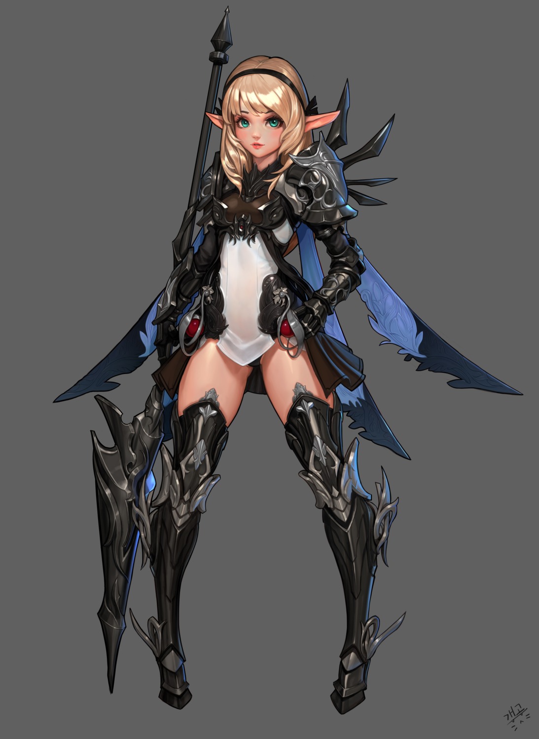 armor daejun_park pantsu pointy_ears see_through thighhighs weapon