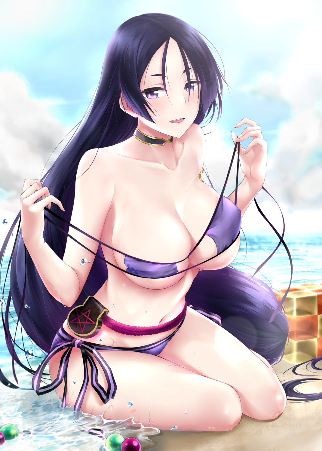 bikini erect_nipples fate/grand_order minamoto_no_raikou_(fate/grand_order) rei_kun swimsuits undressing wet
