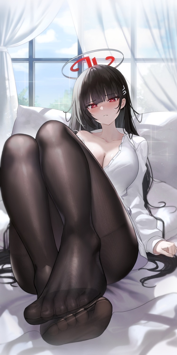 blue_archive dress_shirt feet halo open_shirt pantyhose rydr93 tsukatsuki_rio