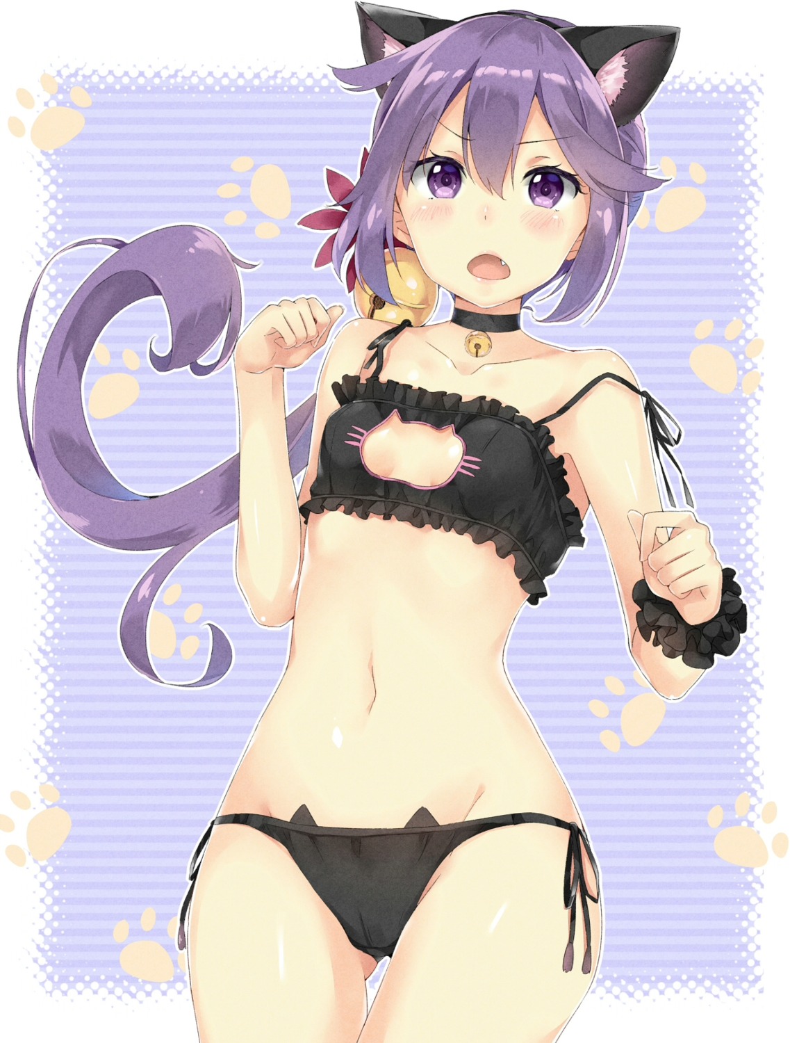 akebono_(kancolle) animal_ears cameltoe cleavage kantai_collection lingerie loli mishin_(mbmnk) nekomimi pantsu string_panties