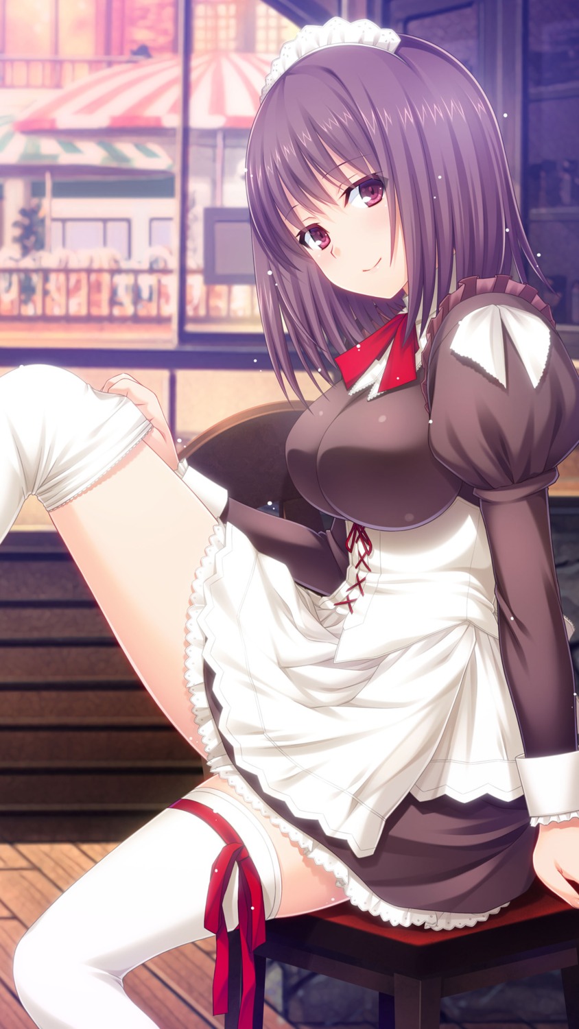 jpeg_artifacts maid natsumi_rikako nekonyan parfait_chocolate_second_brew thighhighs waitress wallpaper