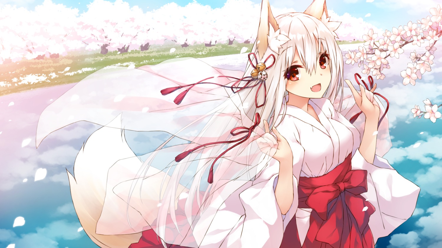 animal_ears kitsune miko saeki_thoma tail wallpaper