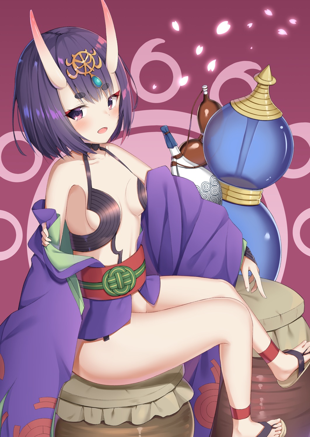 cleavage fate/grand_order japanese_clothes no_bra open_shirt shuten_douji_(fate/grand_order) yukarite