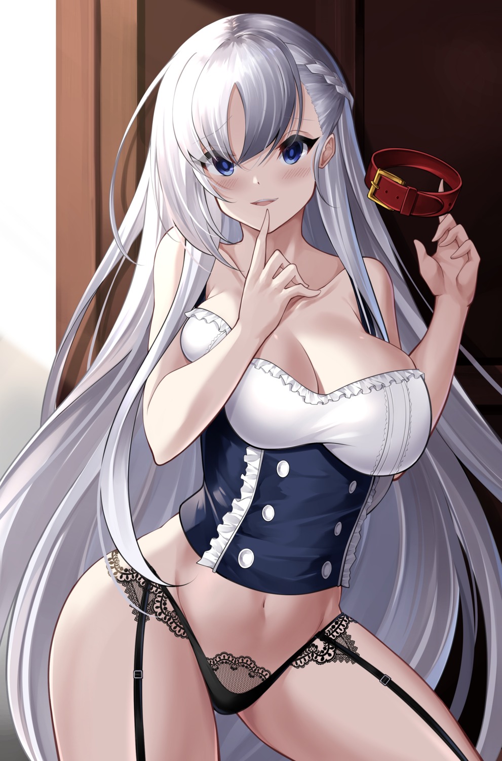 azur_lane belfast_(azur_lane) breast_hold no_bra pantsu yan_lie