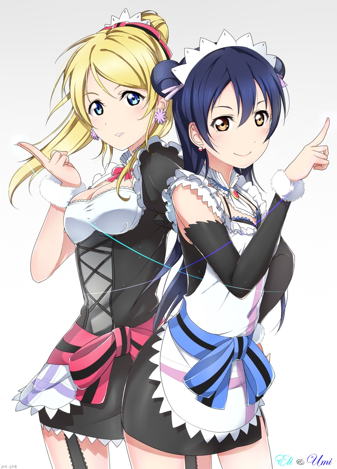 ayase_eli cleavage love_live! maid shiimai sonoda_umi waitress